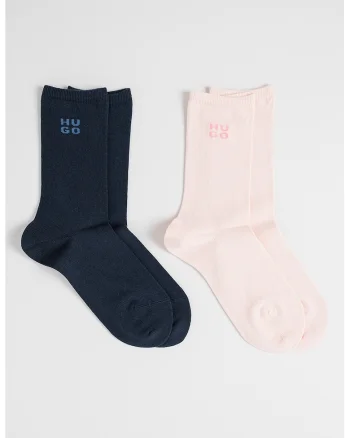 Set de sosete lungi cu imprimeu logo - 2 piese, Negru/Piersica