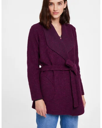 Cardigan din amestec de lana cu un cordon in talie, Violet