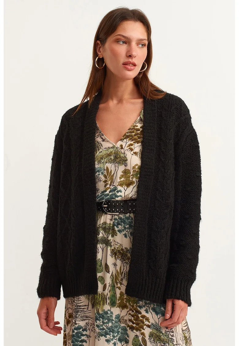 Cardigan tricotat cu torsade, Negru