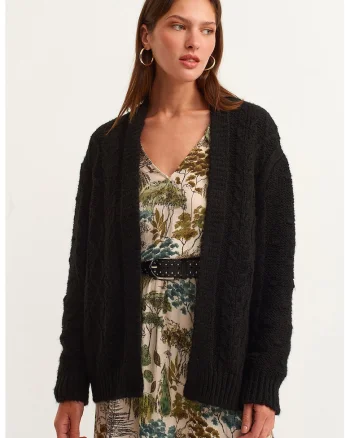 Cardigan tricotat cu torsade, Negru