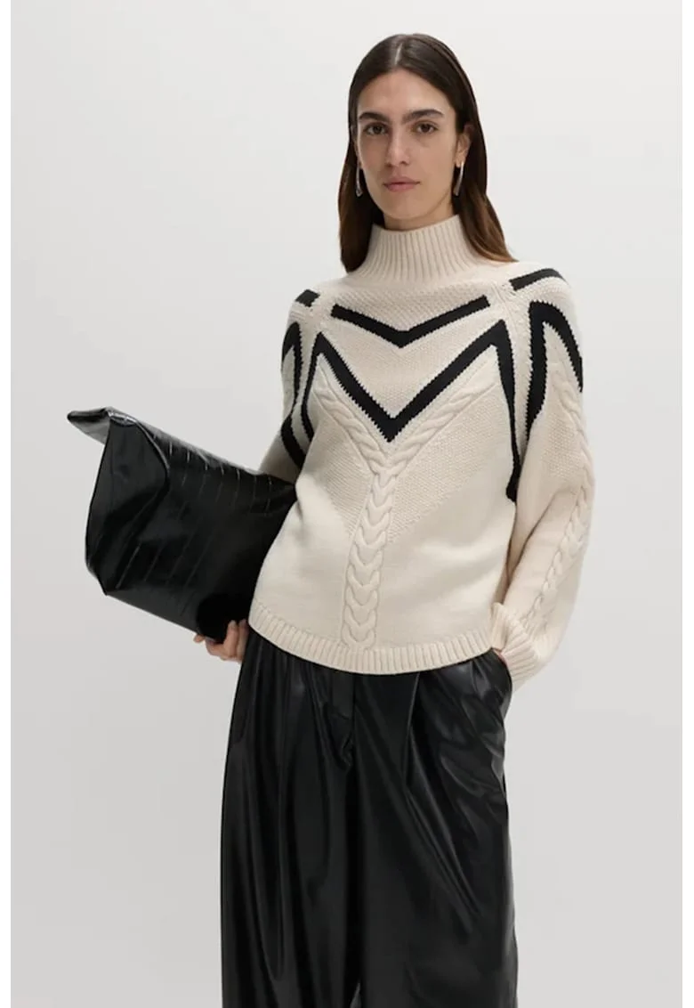 Pulover relaxed-fit din amestec de lana, Negru/Alb murdar