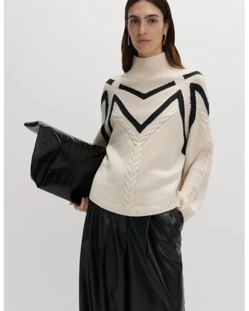 Pulover relaxed-fit din amestec de lana, Negru/Alb murdar
