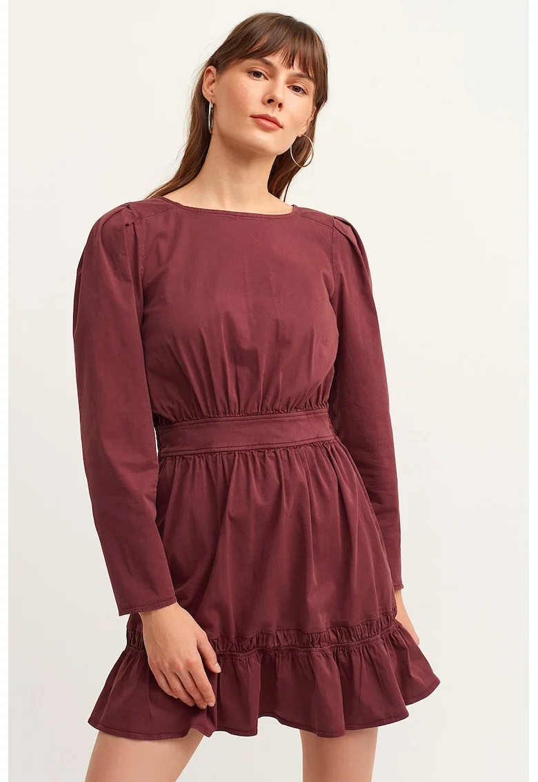 Rochie mini cu volane, Rosu inchis