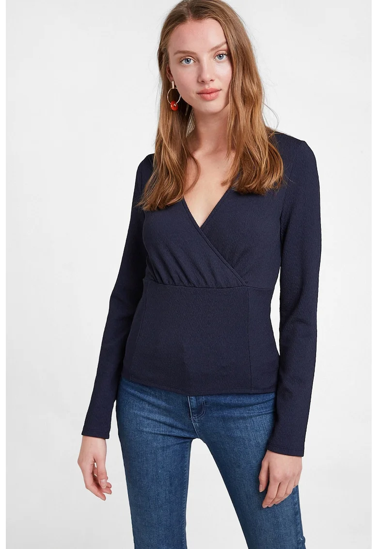 Bluza crop cu decolteu cache-coeur, Bleumarin