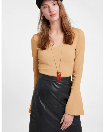 Bluza texturata cu maneci clopot, Maro nisip
