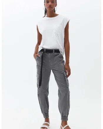 Pantaloni cargo cu cordon in talie, Gri