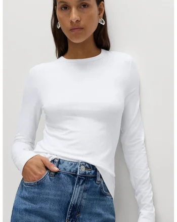 Bluza slim-fit cu decolteu la baza gatului, Alb optic