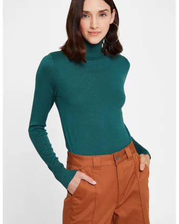 Pulover slim fit cu guler inalt, Verde englez
