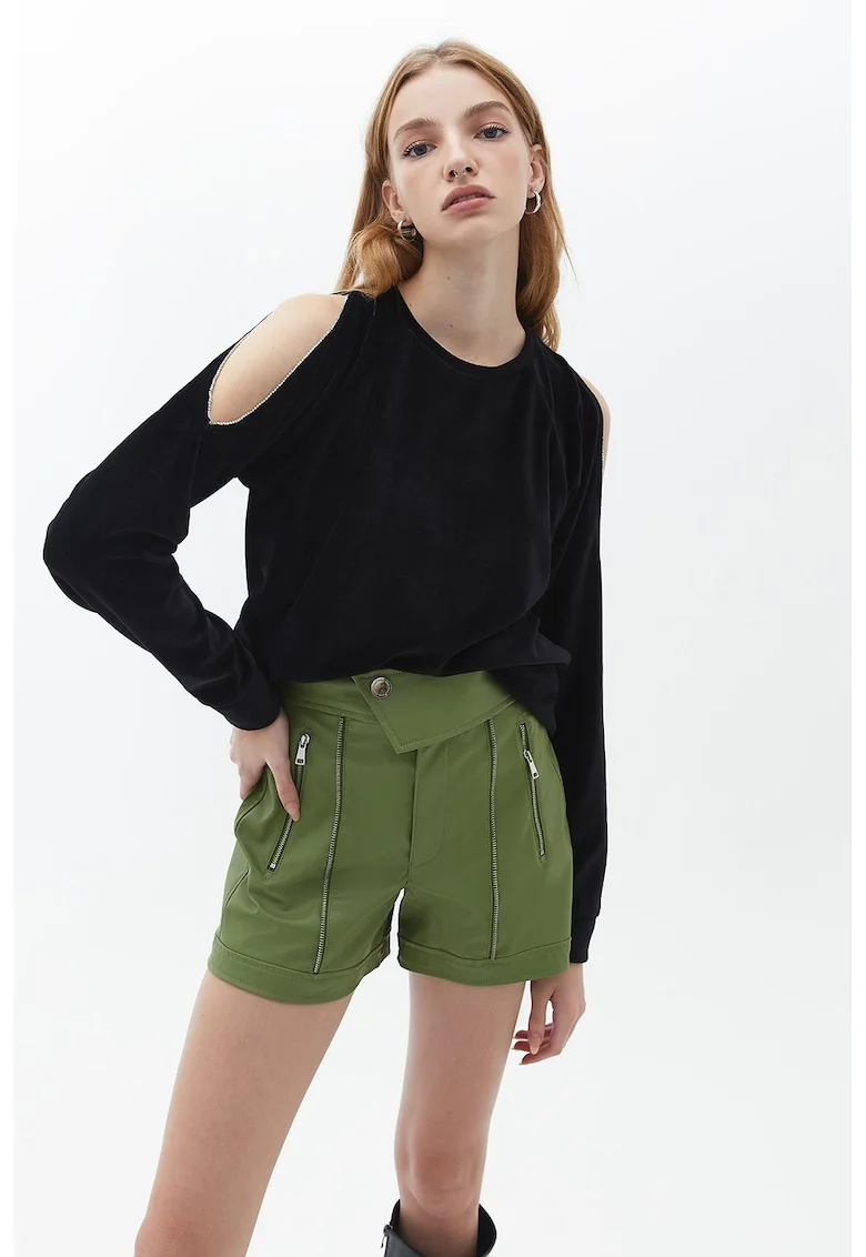 Bluza de trening cu umeri decupati, Negru