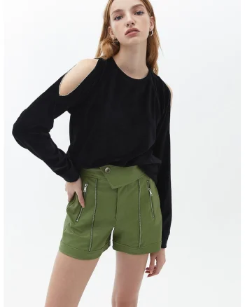 Bluza de trening cu umeri decupati, Negru
