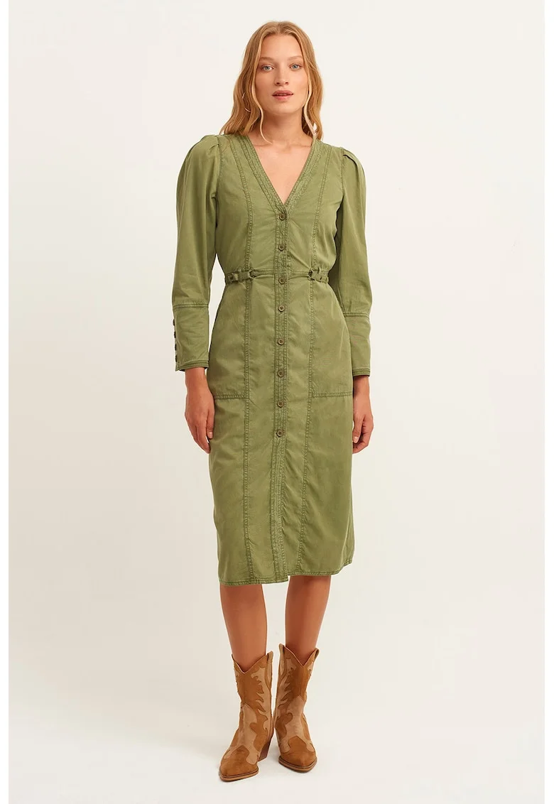 Rochie din amestec de lyocell cu maneci bufante, Verde