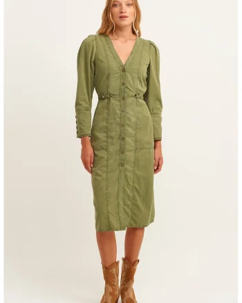 Rochie din amestec de lyocell cu maneci bufante, Verde
