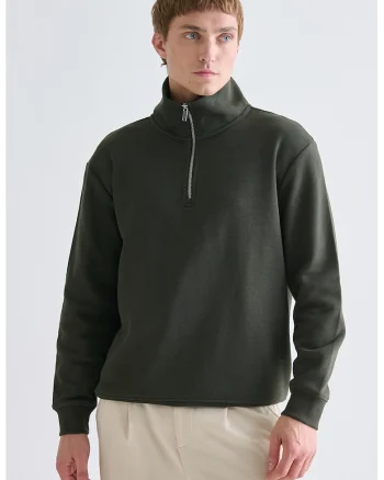 Bluza de trening cu fenta cu fermoar scurt, Verde inchis