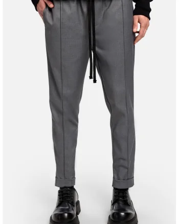 Pantaloni crop cu buzunare laterale si snur, Gri antracit