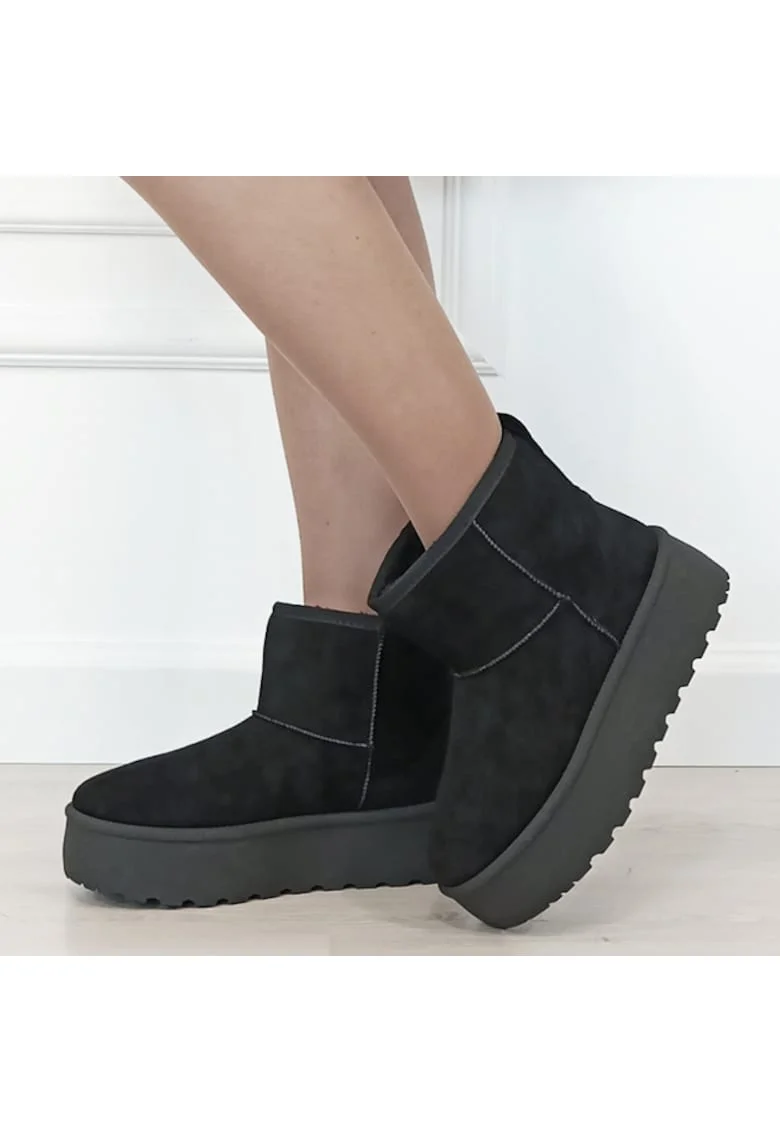 Ghete negre imblanite cu talpa groasa B-LT33-45 111 11098