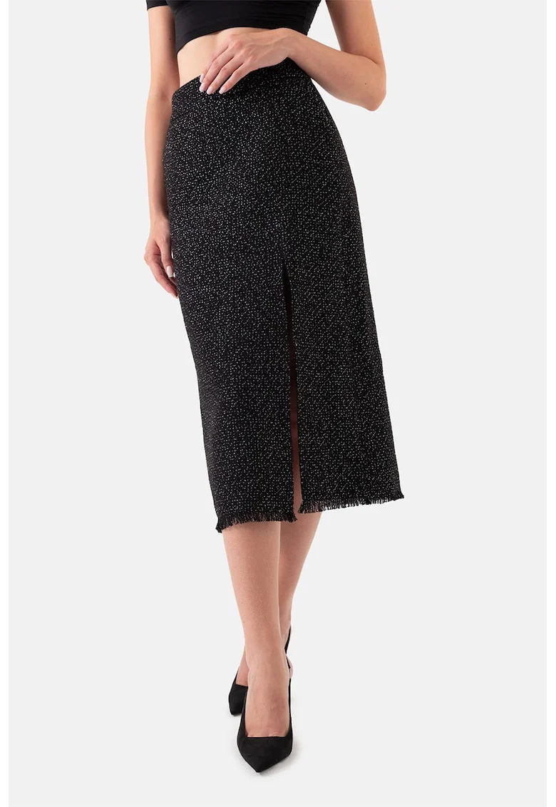 Fusta midi cu slit lateral, Negru