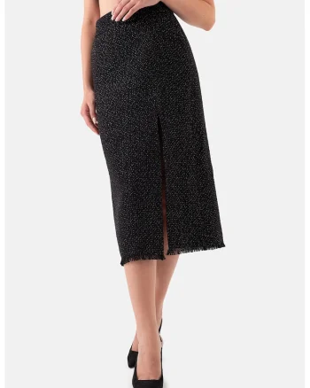 Fusta midi cu slit lateral, Negru