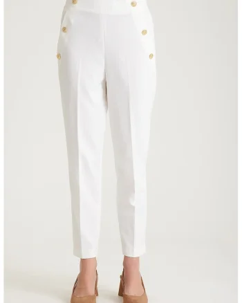 Pantaloni cu talie inalta si elastica, Alb optic