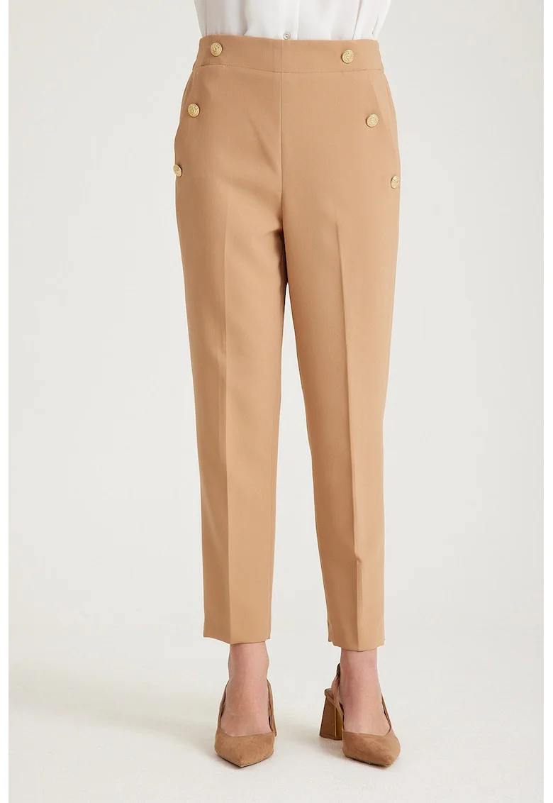 Pantaloni cu talie inalta si elastica, Portocaliu deschis