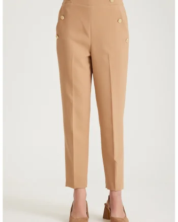Pantaloni cu talie inalta si elastica, Portocaliu deschis