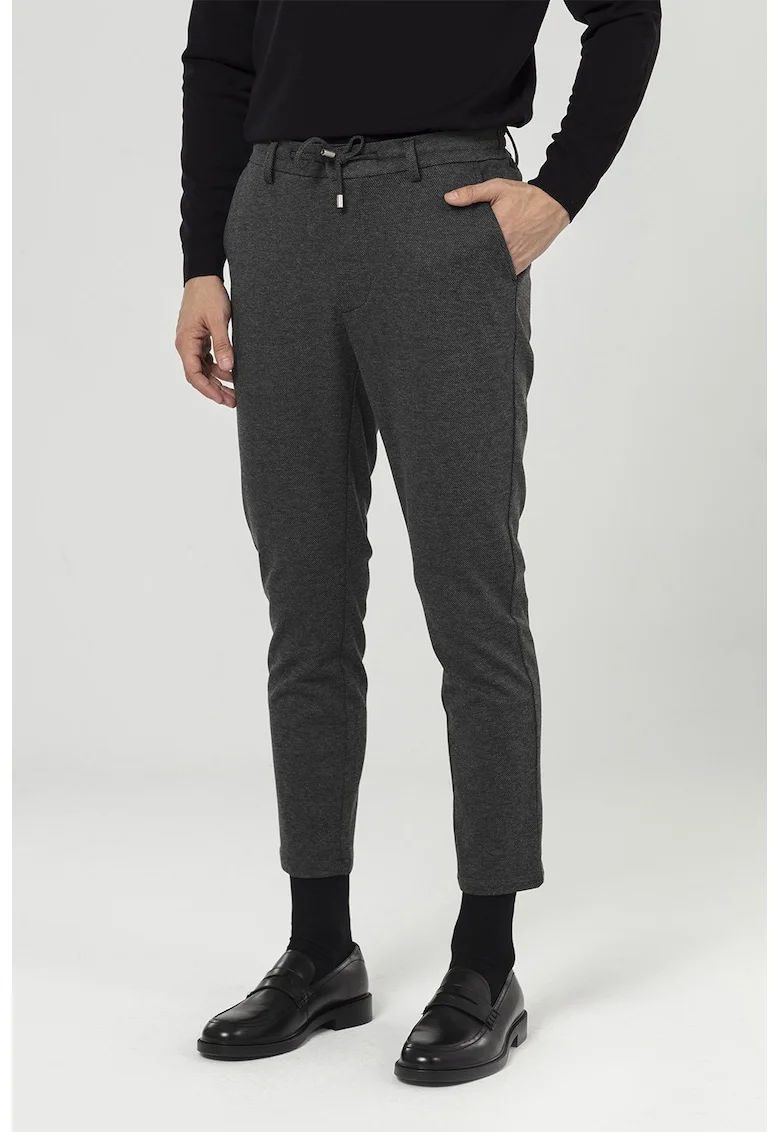 Pantaloni conici crop, Negru/Gri inchis