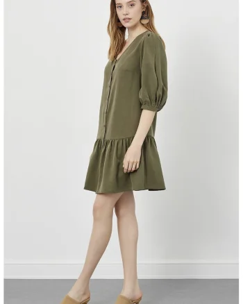 Rochie lejera cu maneci 3/4, Kaki