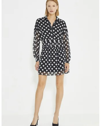 Rochie scurta cu croiala in A, Alb/Negru