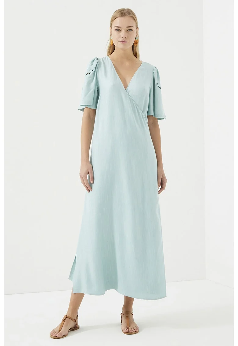 Rochie maxi cu maneci fluture, Verde menta