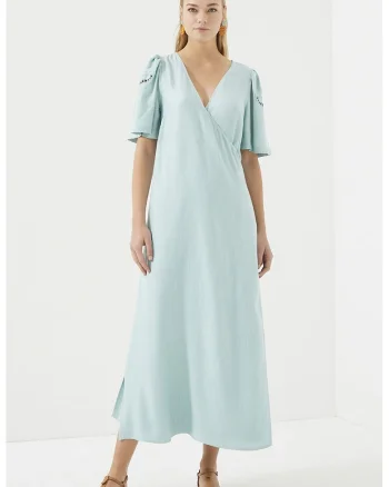 Rochie maxi cu maneci fluture, Verde menta