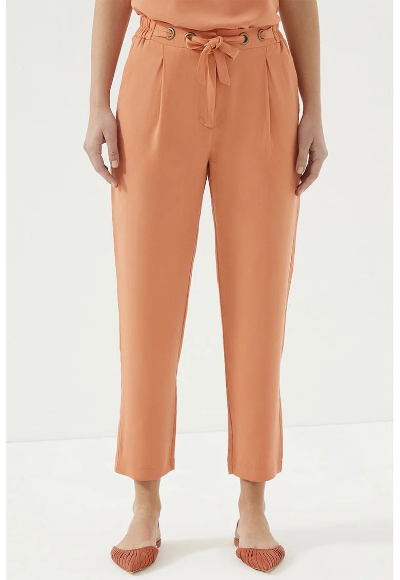 Pantaloni crop cu buzunare laterale, Portocaliu