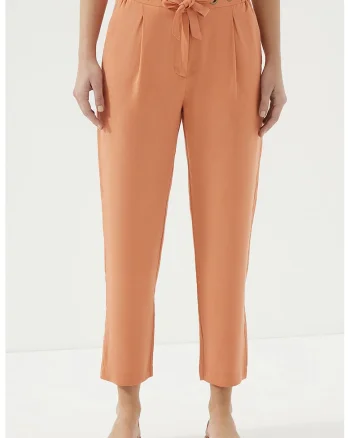 Pantaloni crop cu buzunare laterale, Portocaliu