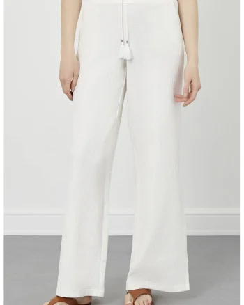 Pantaloni texturati cu croiala ampla, Alb