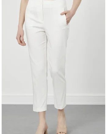 Pantaloni crop cu talie inalta, Alb optic