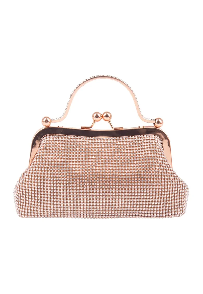 Geanta minaudiere cu strasuri, Auriu rose