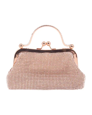 Geanta minaudiere cu strasuri, Auriu rose