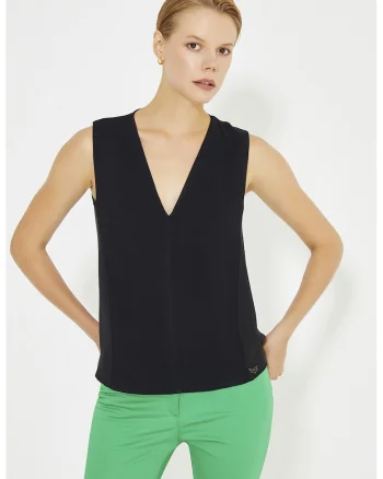 Bluza cu decolteu in V, fara maneci, Negru