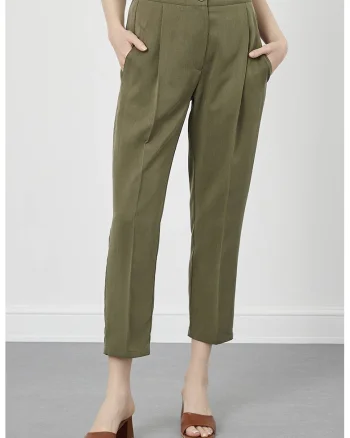 Pantaloni crop cu buzunare laterale, Kaki