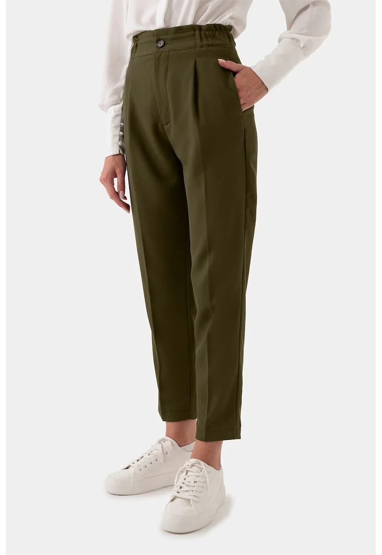 Pantaloni crop cu talie inalta, Kaki