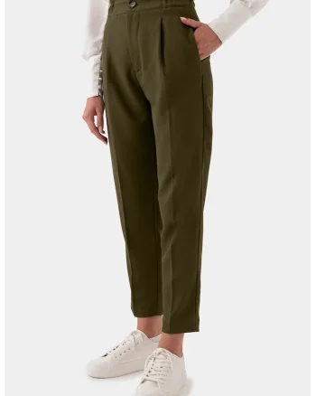 Pantaloni crop cu talie inalta, Kaki