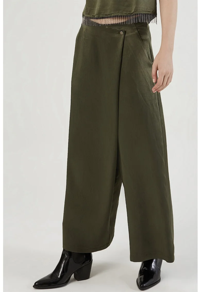 Pantaloni culotte cu buzunare, Kaki