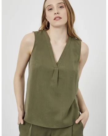 Bluza din lyocell, fara maneci, Kaki