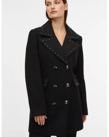 Palton din amestec de lana cu aplicatii decorative, Negru