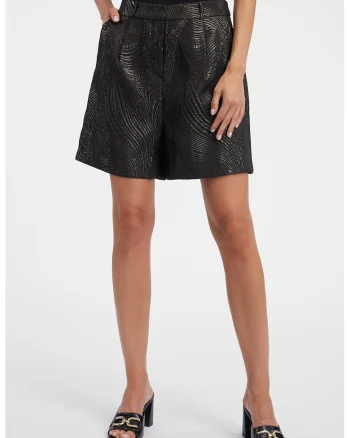 Pantaloni scurti relaxed fit cu insertii stralucitoare, Negru
