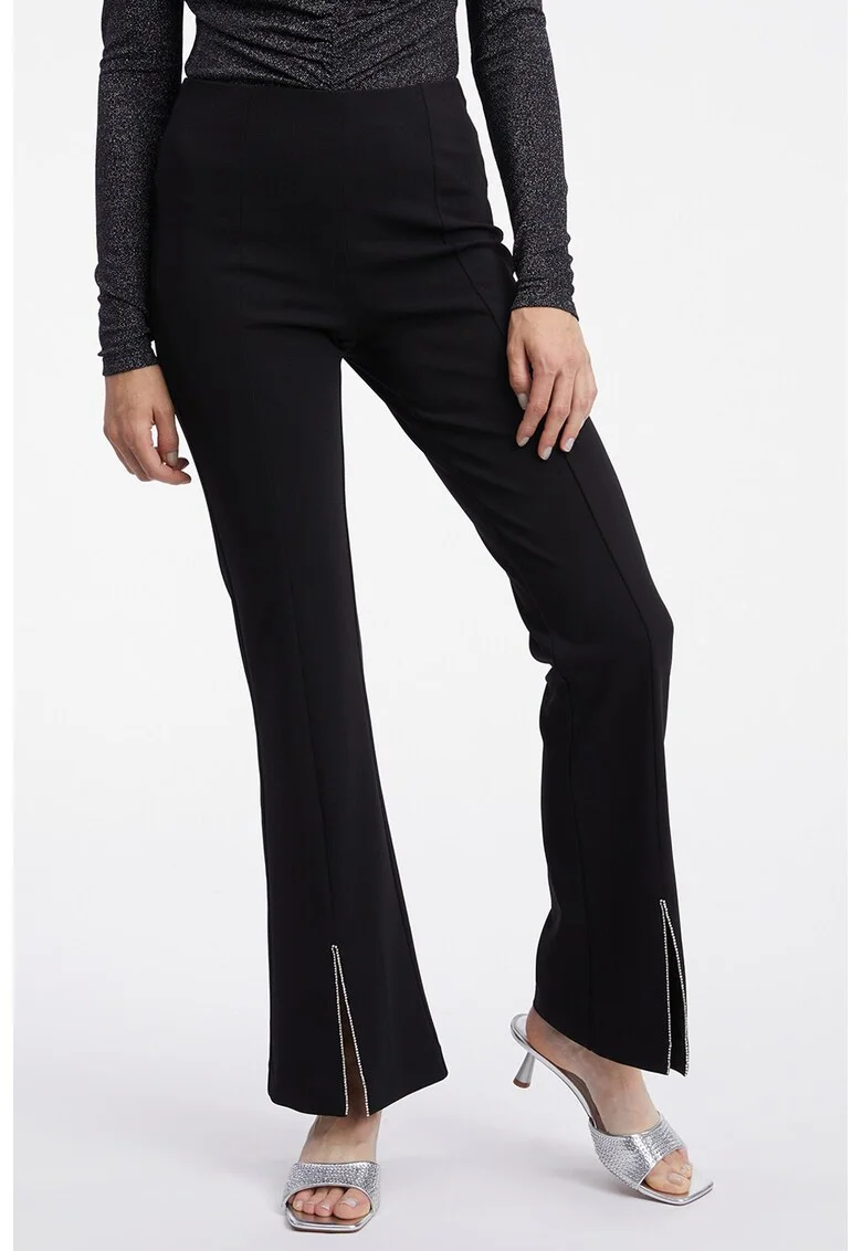 Pantaloni cu talie inalta si model uni, Negru