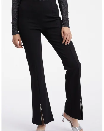 Pantaloni cu talie inalta si model uni, Negru