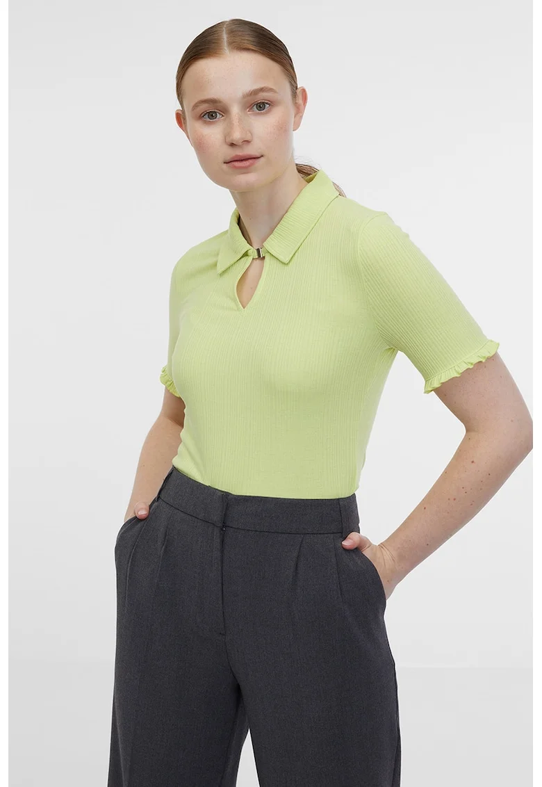 Tricou polo cu model uni, Verde lime