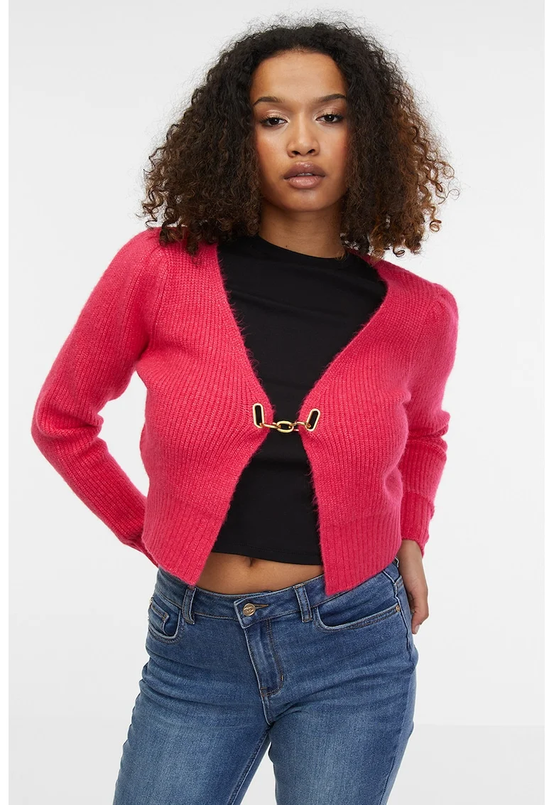 Cardigan crop cu inchidere metalica, Coral