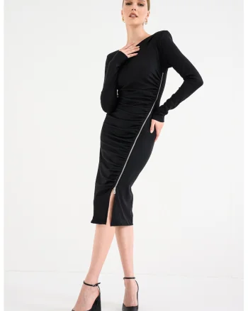 Rochie midi cu maneci lungi, Negru