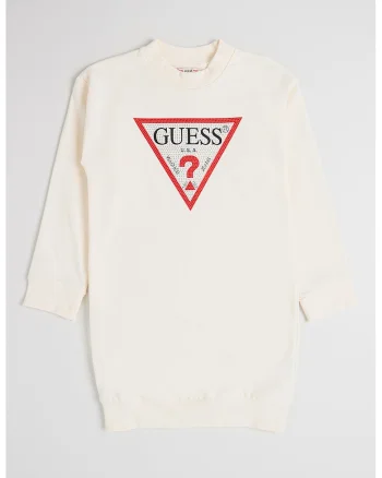 Rochie cu imprimeu logo si maneci lungi, Rosu/Crem