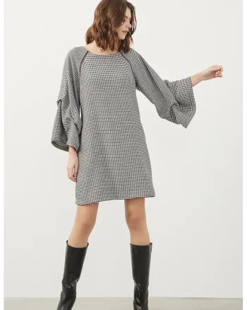 Rochie scurta cu maneci cu volane, Alb/Negru